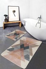 2'li Set Pastel Renkli Zeminde Geometrik Motifli Üçgen Desenli Geometrik Sade & Şık Salon & Oturma Odası  2'li Banyo & Mutfak Paspas Takımı Realhomes