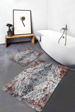 - PaspasTakimi-2li-Set613-Gorsel-1 - Realhomes  2'li Set Kırmızı - Beyaz Zeminde Antik Motifli Yöresel Desenli Eskitme Motifli Avangarde  2'li Banyo & Mutfak Paspas Takımı Realhomes