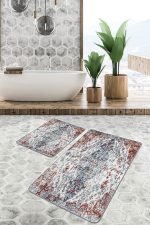 - PaspasTakimi-2li-Set613-Gorsel - Realhomes  2'li Set Kırmızı - Beyaz Zeminde Antik Motifli Yöresel Desenli Eskitme Motifli Avangarde  2'li Banyo & Mutfak Paspas Takımı Realhomes