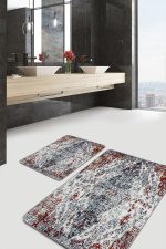 - PaspasTakimi-2li-Set613-Gorsel-2 - Realhomes  2'li Set Kırmızı - Beyaz Zeminde Antik Motifli Yöresel Desenli Eskitme Motifli Avangarde  2'li Banyo & Mutfak Paspas Takımı Realhomes