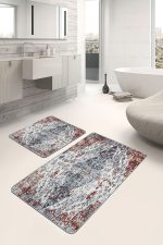 - PaspasTakimi-2li-Set613-Gorsel-5 - Realhomes  2'li Set Kırmızı - Beyaz Zeminde Antik Motifli Yöresel Desenli Eskitme Motifli Avangarde  2'li Banyo & Mutfak Paspas Takımı Realhomes