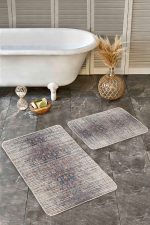 2'li Set Kahverengi Zeminde Tribal Motifli Antik Desenli Eskitme Motifli Klasik  2'li Banyo & Mutfak Paspas Takımı Realhomes