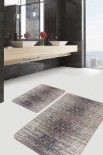 2'li Set Kahverengi Zeminde Tribal Motifli Antik Desenli Eskitme Motifli Klasik  2'li Banyo & Mutfak Paspas Takımı Realhomes