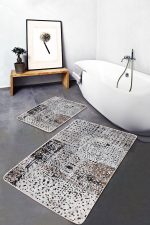 - PaspasTakimi-2li-Set615-Gorsel-2 - Realhomes  2'li Set Siyah - Beyaz Zeminde Guaj Boya Motifli Modern Sanat Desenli Klasik Vintage  2'li Banyo & Mutfak Paspas Takımı Realhomes