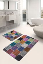 - PaspasTakimi-2li-Set616-Gorsel-1 - Realhomes 2'li Set Geleneksel Zeminde Patchwork Motifli Etnik Desenli Klasik Vintage 2'li Banyo & Mutfak Paspas Takımı Realhomes