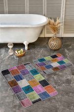 - Realhomes - Realhomes 2'li Set Geleneksel Zeminde Patchwork Motifli Etnik Desenli Klasik Vintage 2'li Banyo & Mutfak Paspas Takımı Realhomes