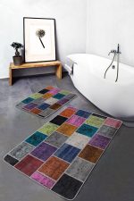 - PaspasTakimi-2li-Set616-Gorsel-4 - Realhomes 2'li Set Geleneksel Zeminde Patchwork Motifli Etnik Desenli Klasik Vintage 2'li Banyo & Mutfak Paspas Takımı Realhomes