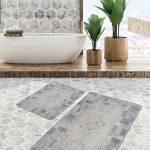 2'li Set Kırmızı Zeminde Yöresel Motifli Kilim Desenli Eskitme Motifli Avangarde  2'li Banyo & Mutfak Paspas Takımı Realhomes