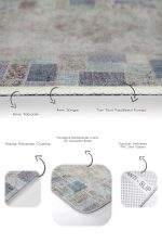 2'li Set Krem - Mavi Zeminde Patchwork Motifli Yöresel Desenli Klasik Vintage  2'li Banyo & Mutfak Paspas Takımı Realhomes