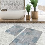 2'li Set Gri Zeminde Eskitme Motifli Antik Desenli Sade & Şık Eskitme Motifli  2'li Banyo & Mutfak Paspas Takımı Realhomes