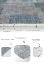 - PaspasTakimi-2li-Set618-Gorsel-3 - Realhomes  2'li Set Krem - Mavi Zeminde Patchwork Motifli Geleneksel Desenli Vintage Klasik  2'li Banyo & Mutfak Paspas Takımı Realhomes