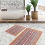 2'li Set Krem - Beyaz Zeminde Çerçeveli Motifli Dokuma Desenli Geometrik Sade & Şık  2'li Banyo & Mutfak Paspas Takımı Realhomes