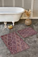 2'li Set Kahverengi Zeminde Kilim Motifli Anadolu Desenli Avangarde Geometrik  2'li Banyo & Mutfak Paspas Takımı Realhomes