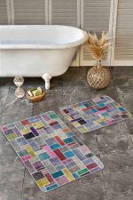 - Realhomes - Realhomes  2'li Set Anadolu Zeminde Patchwork Motifli Yöresel Desenli Vintage Sade & Şık  2'li Banyo & Mutfak Paspas Takımı Realhomes