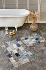 - Realhomes - Realhomes  2'li Set Anadolu Zeminde Patchwork Motifli Etnik Desenli Vintage Sade & Şık  2'li Banyo & Mutfak Paspas Takımı Realhomes