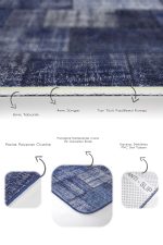 2'li Set Mavi Zeminde Patchwork Motifli Retro Desenli Klasik Vintage  2'li Banyo & Mutfak Paspas Takımı Realhomes