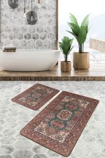 - PaspasTakimi-2li-Set627-Gorsel-2 - Realhomes 2'li Set Kahverengi Zeminde Pers Motifli Kilim Desenli Avangarde Vintage 2'li Banyo & Mutfak Paspas Takımı Realhomes