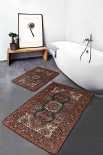 - PaspasTakimi-2li-Set627-Gorsel-4 - Realhomes 2'li Set Kahverengi Zeminde Pers Motifli Kilim Desenli Avangarde Vintage 2'li Banyo & Mutfak Paspas Takımı Realhomes