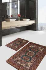 - PaspasTakimi-2li-Set627-Gorsel-5 - Realhomes 2'li Set Kahverengi Zeminde Pers Motifli Kilim Desenli Avangarde Vintage 2'li Banyo & Mutfak Paspas Takımı Realhomes
