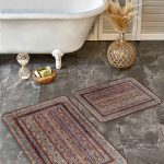 2'li Set Bordo Zeminde İskandinav Motifli Ok Desenli Geometrik Klasik  2'li Banyo & Mutfak Paspas Takımı Realhomes