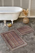 - Realhomes - Realhomes 2'li Set Patchwork Zeminde Hereke Motifli Kilim Desenli Avangarde Klasik 2'li Banyo & Mutfak Paspas Takımı Realhomes