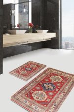 - PaspasTakimi-2li-Set631-Gorsel-1 - Realhomes  2'li Set Kırmızı Zeminde Yöresel Motifli Osmanlı Desenli Avangarde Etnik Motifler  2'li Banyo & Mutfak Paspas Takımı Realhomes