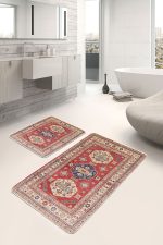 - PaspasTakimi-2li-Set631-Gorsel-4 - Realhomes  2'li Set Kırmızı Zeminde Yöresel Motifli Osmanlı Desenli Avangarde Etnik Motifler  2'li Banyo & Mutfak Paspas Takımı Realhomes