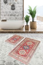 - PaspasTakimi-2li-Set631-Gorsel-5 - Realhomes  2'li Set Kırmızı Zeminde Yöresel Motifli Osmanlı Desenli Avangarde Etnik Motifler  2'li Banyo & Mutfak Paspas Takımı Realhomes