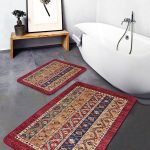 2'li Set Gold - Mavi Zeminde Geometrik Motifli Eskitme Desenli Eskitme Motifli Geometrik  2'li Banyo & Mutfak Paspas Takımı Realhomes