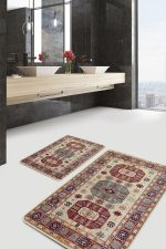 - PaspasTakimi-2li-Set635-Gorsel - Realhomes 2'li Set Krem Zeminde Etnik Motifli Osmanlı Desenli Avangarde Klasik 2'li Banyo & Mutfak Paspas Takımı Realhomes