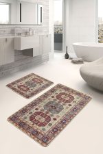 - PaspasTakimi-2li-Set635-Gorsel-2 - Realhomes 2'li Set Krem Zeminde Etnik Motifli Osmanlı Desenli Avangarde Klasik 2'li Banyo & Mutfak Paspas Takımı Realhomes