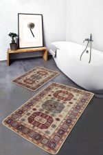 - PaspasTakimi-2li-Set635-Gorsel-5 - Realhomes 2'li Set Krem Zeminde Etnik Motifli Osmanlı Desenli Avangarde Klasik 2'li Banyo & Mutfak Paspas Takımı Realhomes