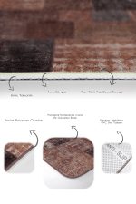 2'li Set Kahverengi Zeminde Patchwork Motifli Yöresel Desenli Vintage Klasik  2'li Banyo & Mutfak Paspas Takımı Realhomes