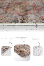 2'li Set Krem Zeminde Eskitme Motifli Göbekli Halı Desenli Avangarde Eskitme Motifli  2'li Banyo & Mutfak Paspas Takımı Realhomes