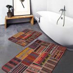 2'li Set Krem - Mavi Zeminde Dokuma Halı Motifli Eskitme Desenli Eskitme Motifli Klasik  2'li Banyo & Mutfak Paspas Takımı Realhomes