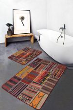 - PaspasTakimi-2li-Set638-Gorsel - Realhomes 2'li Set Kırmızı Zeminde Patchwork Motifli Etnik Desenli Vintage Klasik 2'li Banyo & Mutfak Paspas Takımı Realhomes