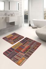 - PaspasTakimi-2li-Set638-Gorsel-4 - Realhomes 2'li Set Kırmızı Zeminde Patchwork Motifli Etnik Desenli Vintage Klasik 2'li Banyo & Mutfak Paspas Takımı Realhomes