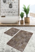 - PaspasTakimi-2li-Set639-Gorsel-2 - Realhomes 2'li Set Kahverengi Zeminde Patchwork Motifli Yöresel Desenli Vintage Eskitme Motifli 2'li Banyo & Mutfak Paspas Takımı Realhomes
