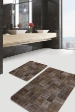 - PaspasTakimi-2li-Set639-Gorsel-5 - Realhomes 2'li Set Kahverengi Zeminde Patchwork Motifli Yöresel Desenli Vintage Eskitme Motifli 2'li Banyo & Mutfak Paspas Takımı Realhomes