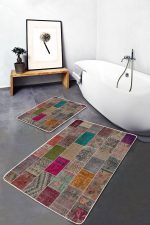 - PaspasTakimi-2li-Set640-Gorsel-2 - Realhomes  2'li Set Kırkyama Zeminde Etnik Motifli Patchwork Desenli Vintage Etnik Motifler  2'li Banyo & Mutfak Paspas Takımı Realhomes