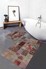 - PaspasTakimi-2li-Set641-Gorsel - Realhomes  2'li Set Vintage Zeminde Kırkyama Motifli Patchwork Desenli Vintage Etnik Motifler  2'li Banyo & Mutfak Paspas Takımı Realhomes