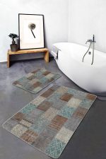 - PaspasTakimi-2li-Set642-Gorsel - Realhomes  2'li Set Krem Zeminde Kırkyama Motifli Patchwork Desenli Vintage Sade & Şık  2'li Banyo & Mutfak Paspas Takımı Realhomes