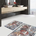 2'li Set Gri Zeminde Eskitme Motifli Geleneksel Desenli Eskitme Motifli Geometrik  2'li Banyo & Mutfak Paspas Takımı Realhomes
