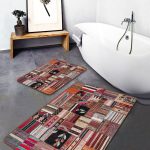 2'li Set Siyah - Gold Zeminde Geometrik Motifli Mozaik Desenli Geometrik Sade & Şık  2'li Banyo & Mutfak Paspas Takımı Realhomes