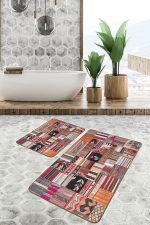 - PaspasTakimi-2li-Set647-Gorsel-5 - Realhomes  2'li Set Siyah - Beyaz Zeminde Kırkyama Motifli Patchwork Desenli Vintage Sade & Şık  2'li Banyo & Mutfak Paspas Takımı Realhomes