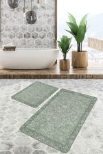 - PaspasTakimi-2li-Set652-Gorsel-1 - Realhomes  2'li Set Yeşil Zeminde Çerçeveli Motifli Etnik Desenli Avangarde Klasik  2'li Banyo & Mutfak Paspas Takımı Realhomes