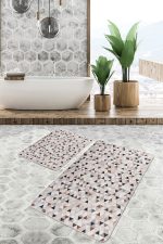 - PaspasTakimi-2li-Set653-Gorsel - Realhomes 2'li Set Krem - Kahverengi Zeminde Patchwork Motifli Geleneksel Desenli Geometrik Sade & Şık 2'li Banyo & Mutfak Paspas Takımı Realhomes