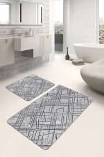 - PaspasTakimi-2li-Set654-Gorsel-5 - Realhomes  2'li Set Gri - Siyah Zeminde Çizgili Motifli Eskitme Desenli Geometrik Klasik  2'li Banyo & Mutfak Paspas Takımı Realhomes