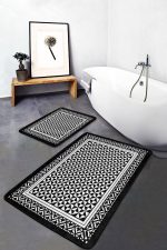 - PaspasTakimi-2li-Set655-Gorsel-5 - Realhomes 2'li Set Siyah - Beyaz Zeminde Çerçeveli Motifli Geometrik Desenli Geometrik Sade & Şık 2'li Banyo & Mutfak Paspas Takımı Realhomes