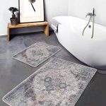 2'li Set Siyah - Beyaz Zeminde Çerçeveli Motifli Mermer Desenli Klasik Sade & Şık  2'li Banyo & Mutfak Paspas Takımı Realhomes